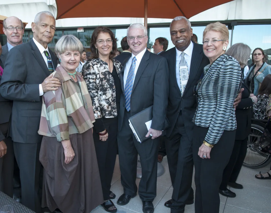 Julian Bond and a group of friends gather for a photo